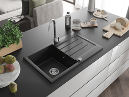 Mexen Bruno vienguba granitinė plautuvė su džiovykle 795 x 495 mm, Juoda - 6513791010-77