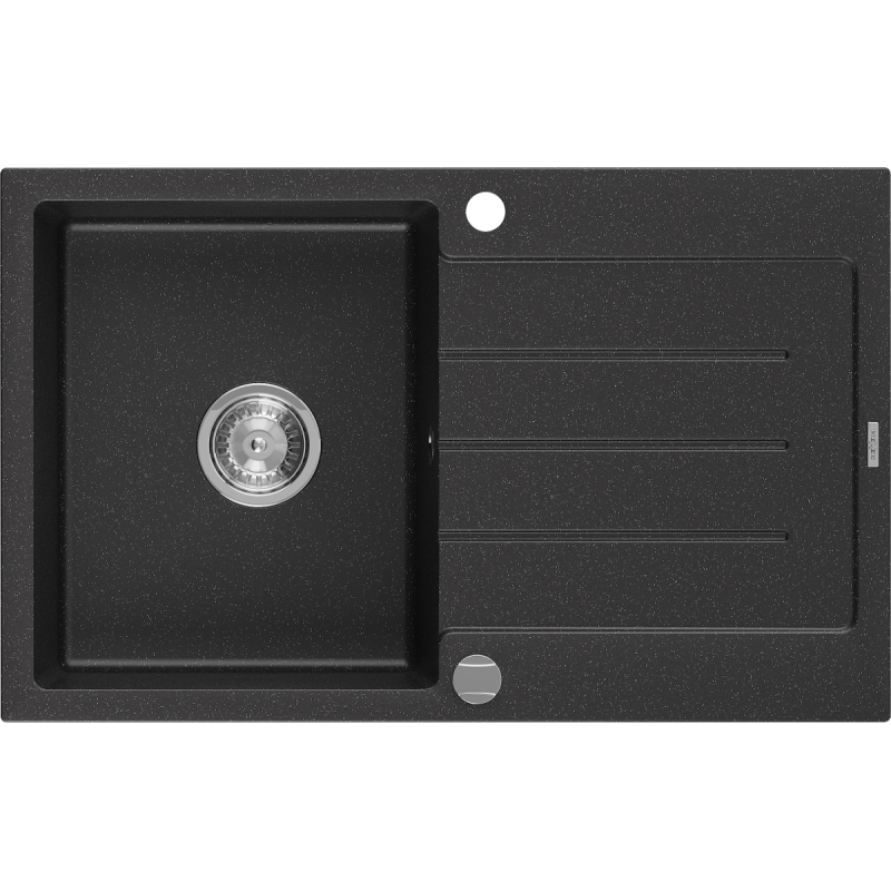 Mexen Bruno vienguba granitinė plautuvė su džiovykle 795 x 495 mm, Juoda/Sidabrinis metallic- 6513791010-73