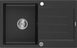 Mexen Bruno granitinė vienos kameros plautuvė su nutekėjimu 795 x 495 mm, juodas/sidabrinis metalikas, chromo sifonas