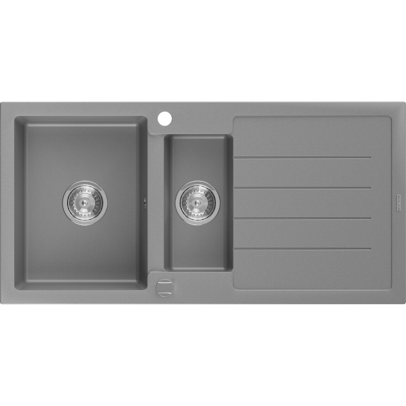 Mexen Andres 1,5 kamerų granitinė kriauklė su nutekėjimu 1000 x 500 mm, pilka, chromuotas sifonas - 6515101510-71