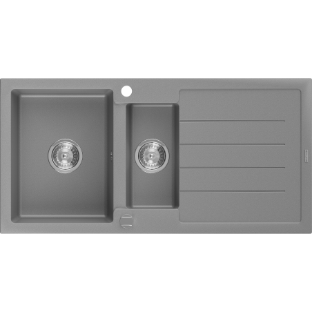 Mexen Andres 1,5 kamerų granitinė kriauklė su nutekėjimu 1000 x 500 mm, pilka, chromuotas sifonas - 6515101510-71