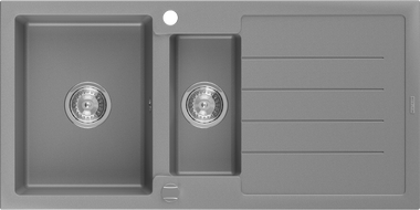 Mexen Andres 1,5 kamerų granitinė kriauklė su nutekėjimu 1000 x 500 mm, pilka, chromuotas sifonas - 6515101510-71