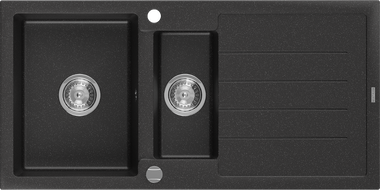 Mexen Andres granitinė plautuvė 1,5 skyrių su nusausintuvu 1000 x 500 mm, juoda/sidabrinis metalikas, chromuotasis sifonas