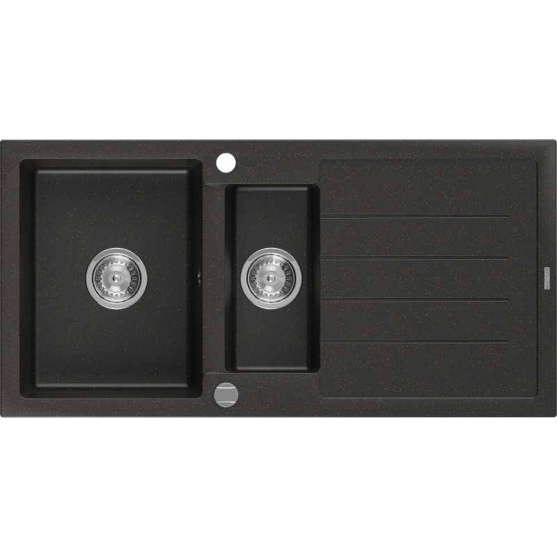 Mexen Andres granito plautuvė 1,5 skyrių su nusausintuvu 1000 x 500 mm, juoda/auksinė metalika, chrominis sifonas