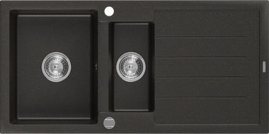 Mexen Andres granito plautuvė 1,5 skyrių su nusausintuvu 1000 x 500 mm, juoda/auksinė metalika, chrominis sifonas