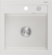 Mexen Vito granito plautuvė su vienu dubeniu 520 x 490 mm, balta, chromuotas sifonas - 6503521000-20