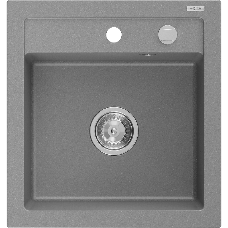 Mexen Vito granitinė vienos kameros plautuvė 520 x 490 mm, pilka, chromuotas sifonas - 6503521000-71