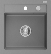 Mexen Vito granitinė vienos kameros plautuvė 520 x 490 mm, pilka, chromuotas sifonas - 6503521000-71