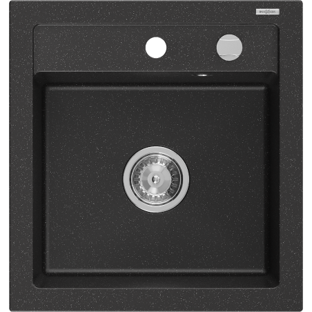 Mexen Vito granito plautuvė su vienu dubeniu 520 x 490 mm, juoda/sidabrinis metalikas, chromuotas sifonas - 6503521000-73