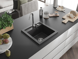 Mexen Vito granito plautuvė 1 skyriuje 520 x 490 mm, juodas taškuotas, chromo sifonas - 6503521000-76