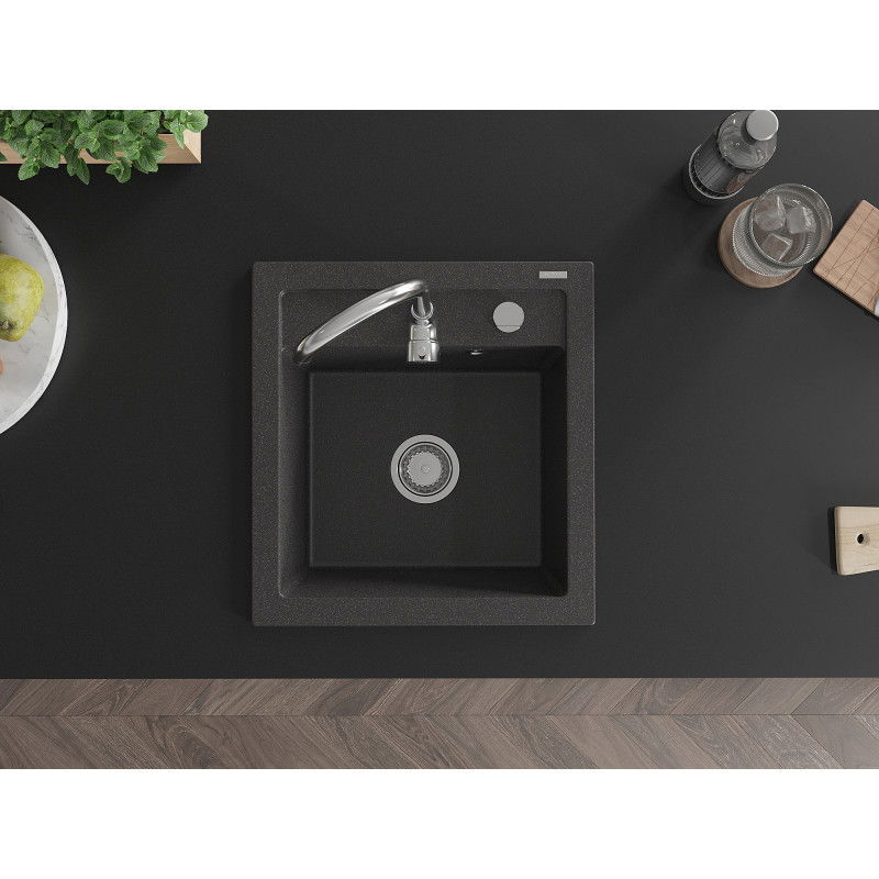 Mexen Vito granito plautuvė 1 skyriuje 520 x 490 mm, juodas taškuotas, chromo sifonas - 6503521000-76