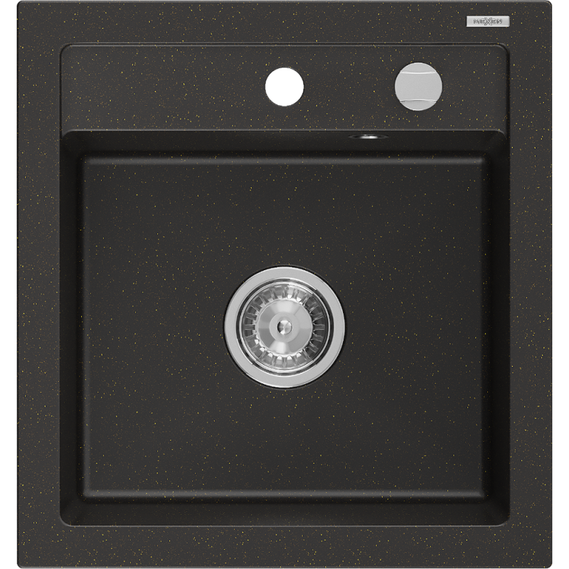 Mexen Vito vienguba granitinė plautuvė 520 x 490 mm, Juoda/Auksinė metallic - 6503521000-75