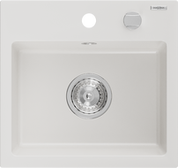 Mexen Milo akmens masės virtuvės kriauklė su viena kamera 435 x 410 mm, balta, chromuotas sifonas - 6505441000-20