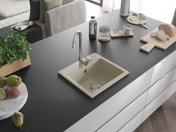 Mexen Milo granito vienos plautuvės kriauklė 435 x 410 mm, smėlio spalvos, chromo sifonas - 6505441000-69