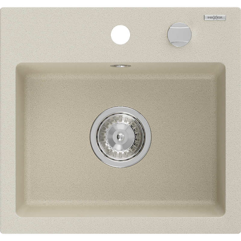 Mexen Milo granito kriauklė 1-komora 435 x 410 mm, smėlio spalvos, chromuotas sifonas - 6505441000-69
