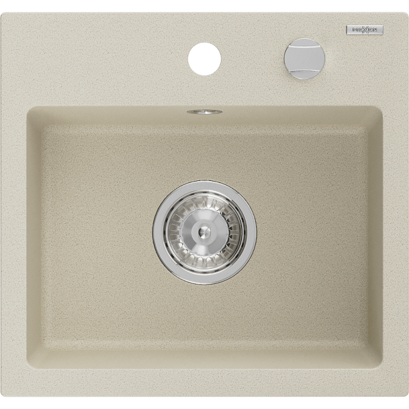 Mexen Milo granito vienos plautuvės kriauklė 435 x 410 mm, smėlio spalvos, chromo sifonas - 6505441000-69