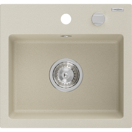 Mexen Milo granito kriauklė 1-komora 435 x 410 mm, smėlio spalvos, chromuotas sifonas - 6505441000-69