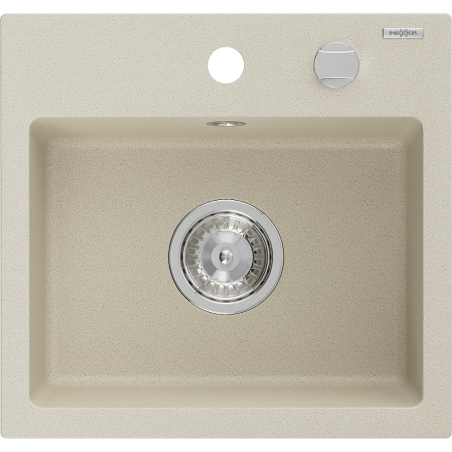 Mexen Milo granito vienos plautuvės kriauklė 435 x 410 mm, smėlio spalvos, chromo sifonas - 6505441000-69