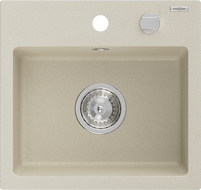 Mexen Milo granito kriauklė 1-komora 435 x 410 mm, smėlio spalvos, chromuotas sifonas - 6505441000-69