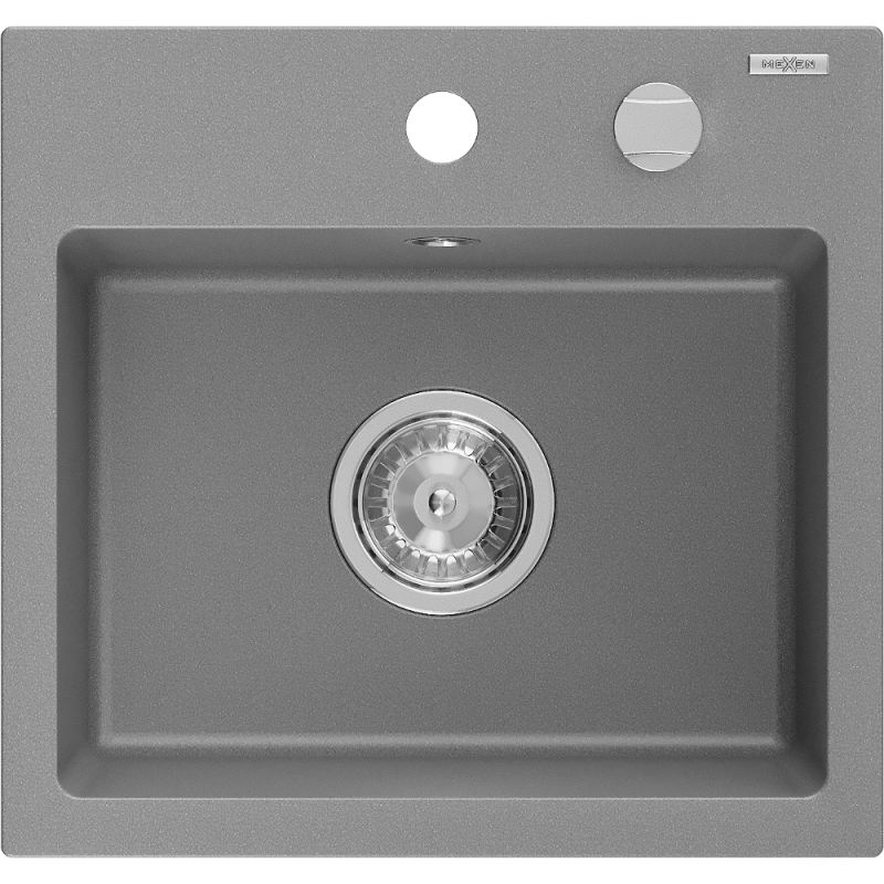 Mexen Milo granitinė vienos kameros plautuvė 435 x 410 mm, pilka, chromuotas sifonas - 6505441000-71