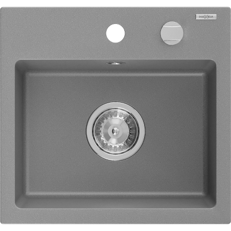 Mexen Milo granitinė vienos kameros plautuvė 435 x 410 mm, pilka, chromuotas sifonas - 6505441000-71