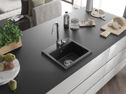 Mexen Milo vienguba granitinė plautuvė 435 x 410 mm, Juoda/Sidabrinis metallic - 6505441000-73
