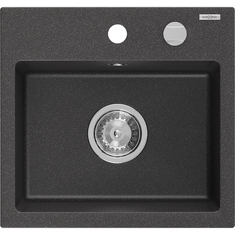 Mexen Milo granitinė plautuvė 1 skyrius 435 x 410 mm, juoda su taškais, chromo sifonas - 6505441000-76