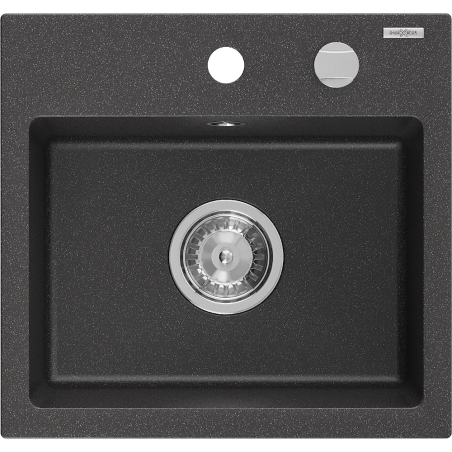 Mexen Milo granitinė plautuvė 1 skyrius 435 x 410 mm, juoda su taškais, chromo sifonas - 6505441000-76