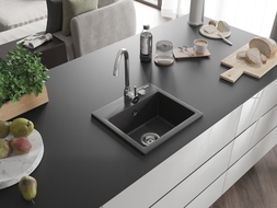 Mexen Milo vienguba granitinė plautuvė 435 x 410 mm, Juodai dėmėtas - 6505441000-76