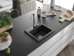 Mexen Milo vienguba granitinė plautuvė 435 x 410 mm, Juoda/Auksinė metallic - 6505441000-75