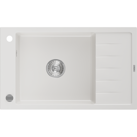 Mexen Elias granitinė vienos kameros virtuvės kriauklė su nusausintuvu 795 x 480 mm, balta, chromuotas sifonas