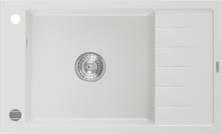 Mexen Elias granitinė vienos kameros virtuvės kriauklė su nusausintuvu 795 x 480 mm, balta, chromuotas sifonas