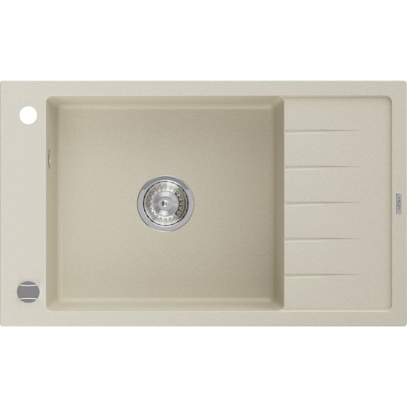 Mexen Elias granitinė vieno dubens plautuvė su nutekėjimu 795 x 480 mm, smėlio spalvos, chromuota sifonas - 6511791005-69