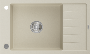 Mexen Elias granitinė vieno dubens plautuvė su nutekėjimu 795 x 480 mm, smėlio spalvos, chromuota sifonas - 6511791005-69
