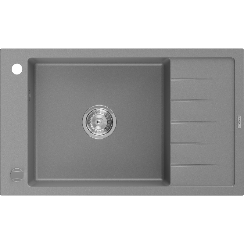 Mexen Elias granitinė vienos kameros kriauklė su nutekėjimu 795 x 480 mm, pilka, chromuotas sifonas - 6511791005-71