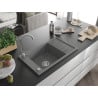 Mexen Elias granitinė vienos kameros kriauklė su nutekėjimu 795 x 480 mm, pilka, chromuotas sifonas - 6511791005-71