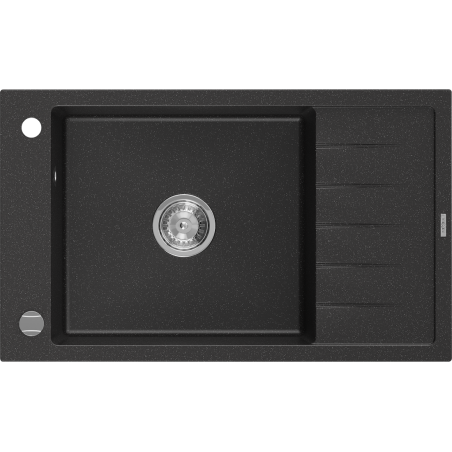 Mexen Elias granitinė vienos kameros plautuvė su drenažu 795 x 480 mm, juoda/sidabrinis metalikas, chromuotas sifonas