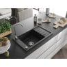 Mexen Elias vienguba granitinė plautuvė su trumpa džiovykle 795 x 480 mm, Juoda/Sidabrinis metallic - 6511791005-73