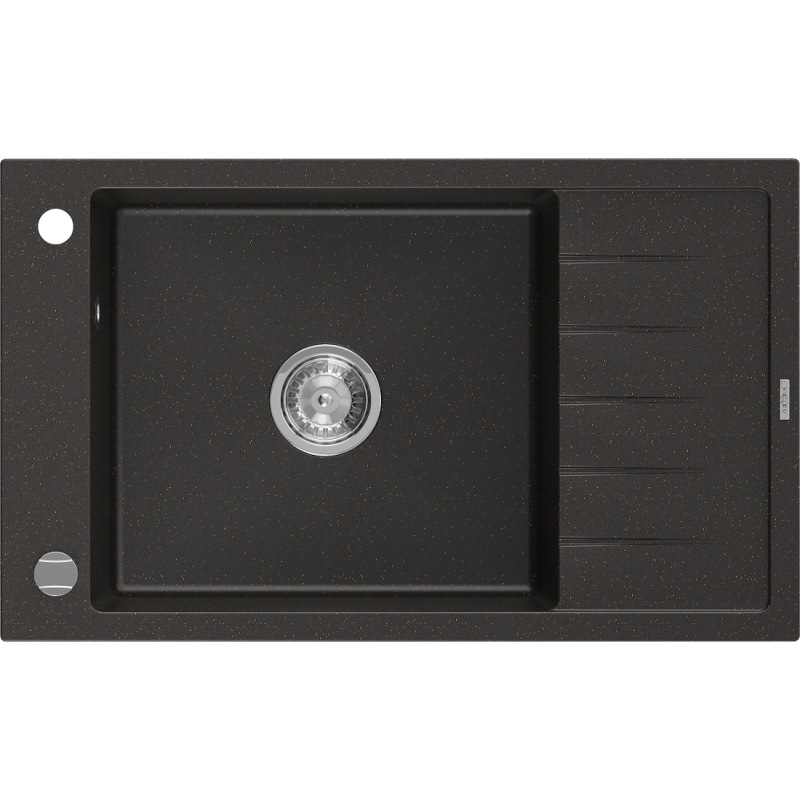 Mexen Elias grindinis virtuvės kriauklė su lašintuvu, 795 x 480 mm, juoda/aukso metaliko, chromuotas sifonas - 6511791005-75