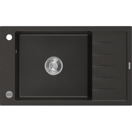 Mexen Elias grindinis virtuvės kriauklė su lašintuvu, 795 x 480 mm, juoda/aukso metaliko, chromuotas sifonas - 6511791005-75