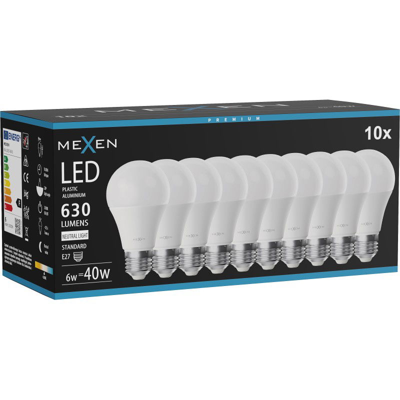 Mexen Nova 10x LED lemputė E27, A60, 6W, Neutrali - 4000K, 630 lm - L100-E27-0640-01x10