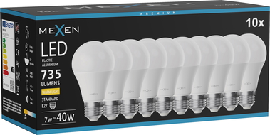 Mexen Nova 10x LED lemputė E27, A60, 7W, Šilta - 3000K, 735 lm - L100-E27-0730-01x10