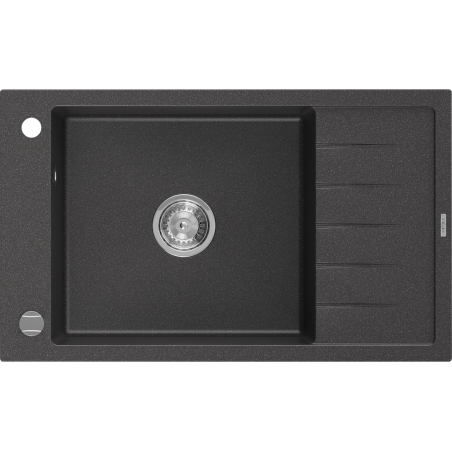 Mexen Elias granitinė 1-osios kameros plautuvė su nusausintuvu 795 x 480 mm, juoda taškuota, chromuotas sifonas