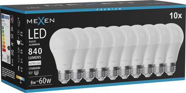 Mexen Nova 10x LED lemputė E27, A60, 8W, Neutrali - 4000K, 840 lm - L100-E27-0840-01x10
