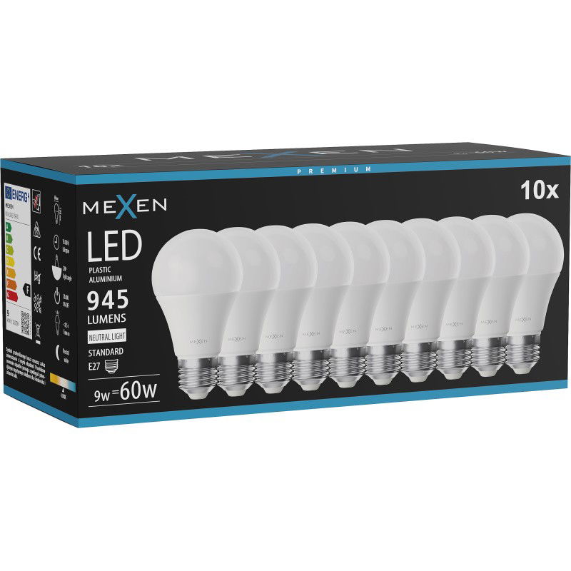 Mexen Nova 10x LED lemputė E27, A60, 9W, Neutrali - 4000K, 945 lm - L100-E27-0940-01x10