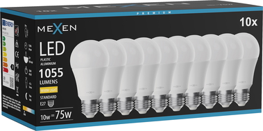 Mexen Nova 10x LED lemputė E27, A60, 10W, Šilta - 3000K, 1055 lm - L100-E27-1030-01x10