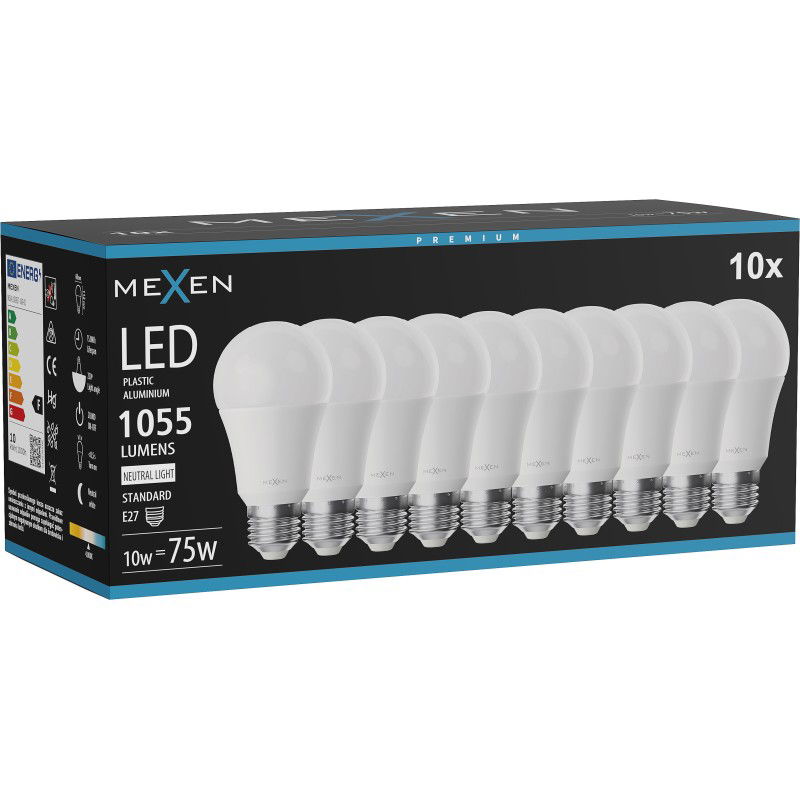 Mexen Nova 10x LED lemputė E27, A60, 10W, Neutrali - 4000K, 1055 lm - L100-E27-1040-01x10