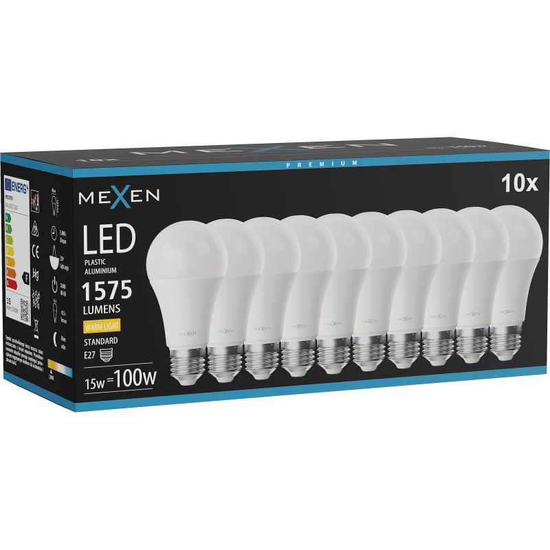 Mexen Nova 10x LED lemputė E27, A60, 15W, Šilta - 3000K, 1575 lm - L100-E27-1530-01x10