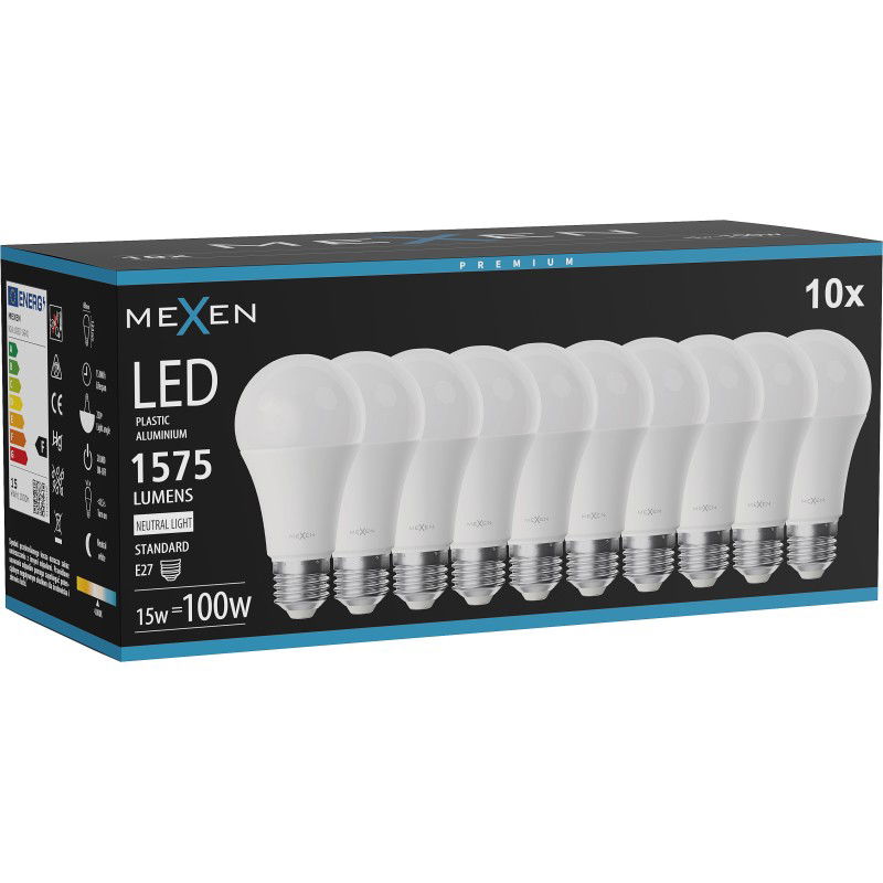 Mexen Nova 10x LED lemputė E27, A60, 15W, Neutrali - 4000K, 1575 lm - L100-E27-1540-01x10