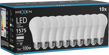 Mexen Nova 10x LED lemputė E27, A60, 15W, Neutrali - 4000K, 1575 lm - L100-E27-1540-01x10